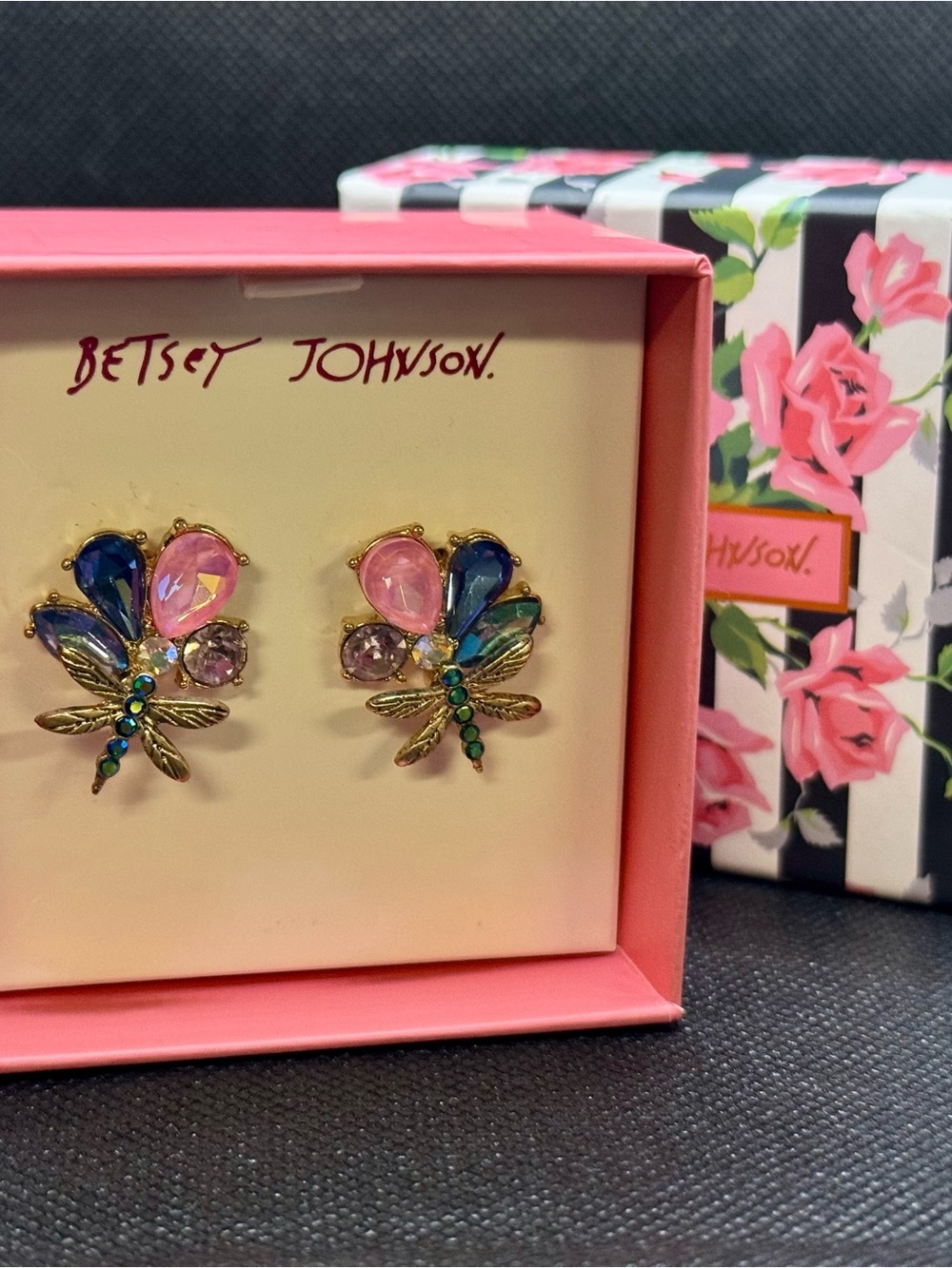 Betsey Johnson Gemstone Dragonfly Earrings